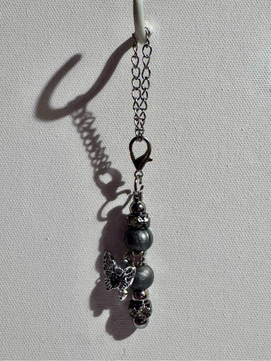 Silver-Tone Grey Beaded Butterfly Cup Charm