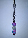 Galaxy-themed Pink & Blue Beaded Cup Charm w/a Cracked Iridescent Focal Bead