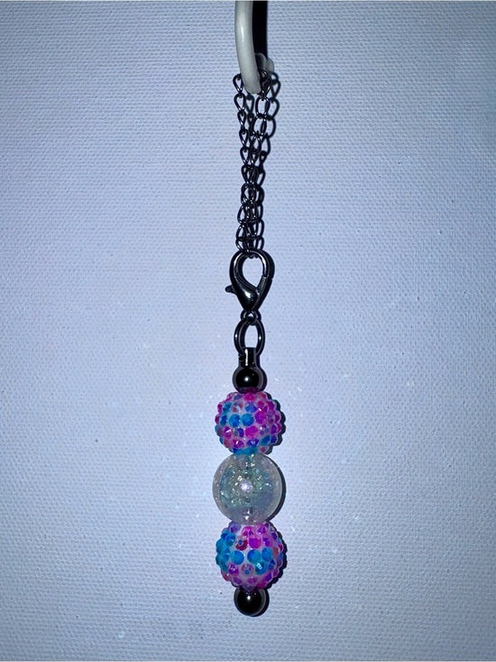 Galaxy-themed Pink & Blue Beaded Cup Charm w/a Cracked Iridescent Focal Bead