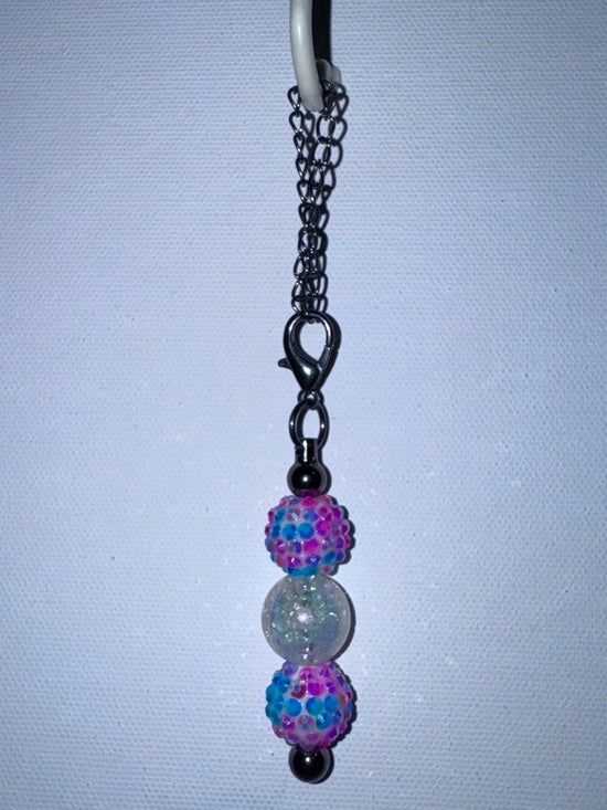 Galaxy-themed Pink & Blue Beaded Cup Charm w/a Cracked Iridescent Focal Bead