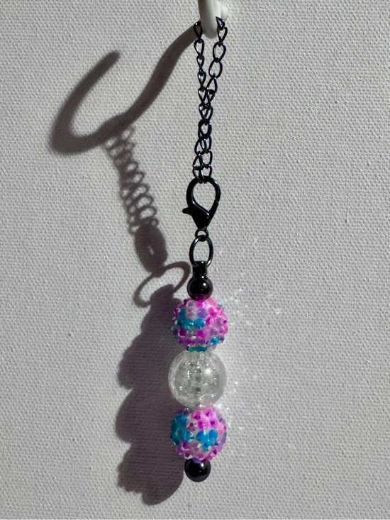 Galaxy-themed Pink & Blue Beaded Cup Charm w/a Cracked Iridescent Focal Bead