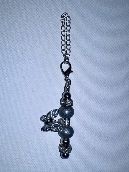Silver-Tone Grey Beaded Butterfly Cup Charm