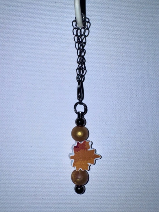 Autumn Maple Leaf Dangle Cup Charm in Orange and Gold