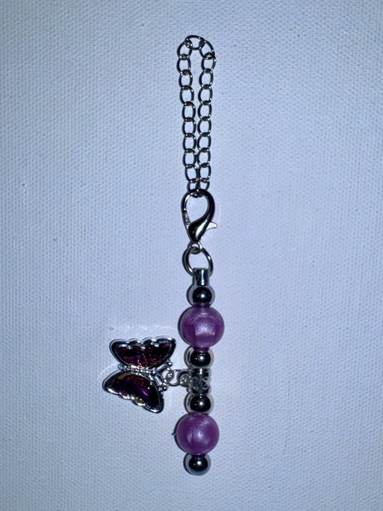 Iridescent Purple Bead & Sparkly Butterfly Charm Cup Charm