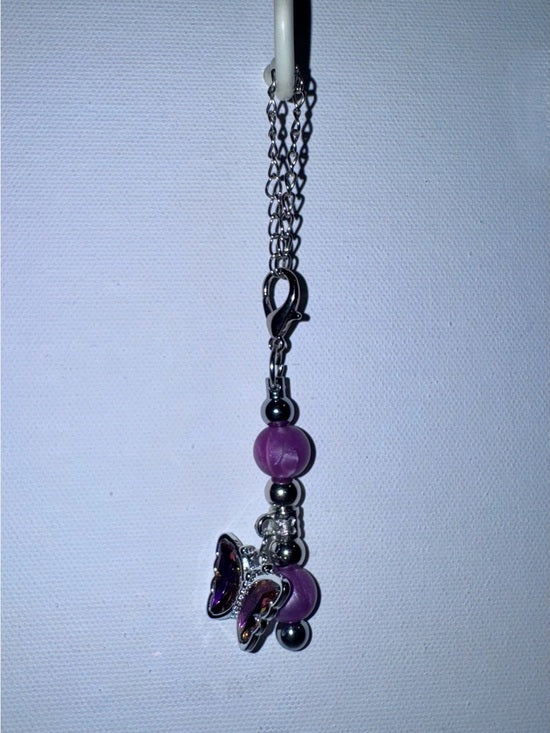 Iridescent Purple Bead & Sparkly Butterfly Charm Cup Charm