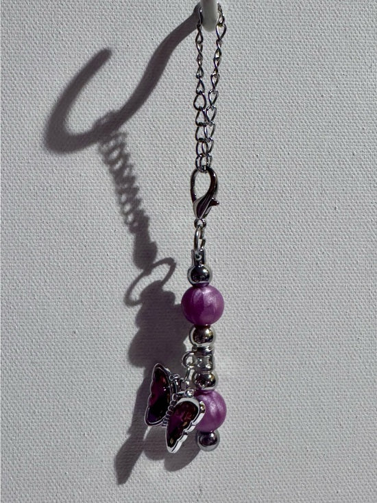 Iridescent Purple Bead & Sparkly Butterfly Charm Cup Charm