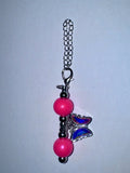 Iridescent Hot Pink Bead & Iridescent Sparkly Butterfly Cup Charm