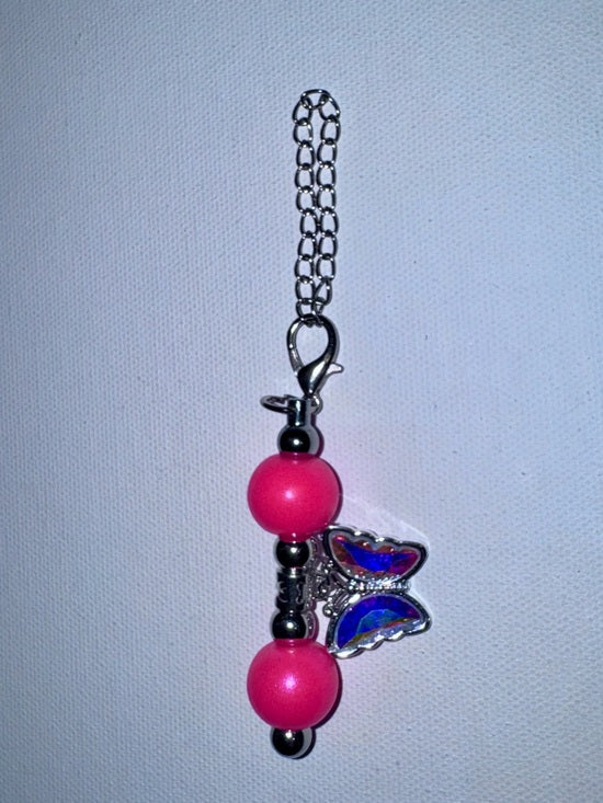 Iridescent Hot Pink Bead & Iridescent Sparkly Butterfly Cup Charm