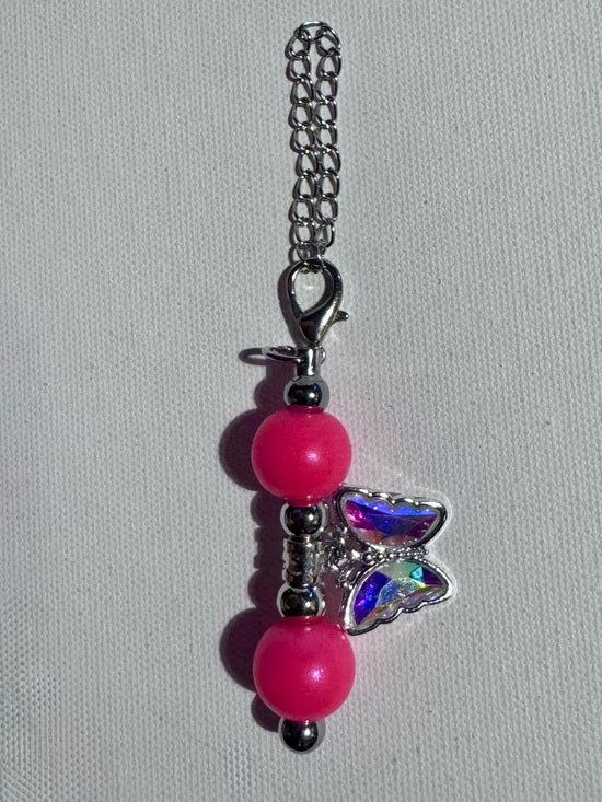 Iridescent Hot Pink Bead & Iridescent Sparkly Butterfly Cup Charm