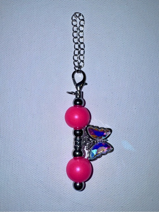 Iridescent Hot Pink Bead & Iridescent Sparkly Butterfly Cup Charm