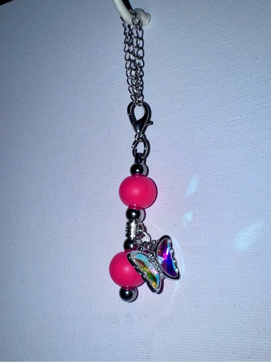 Iridescent Hot Pink Bead & Iridescent Sparkly Butterfly Cup Charm