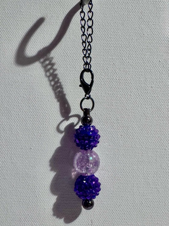 Silver-tone Cup Charm Iridescent Purple Pavé Bead & Cracked Lavender Focal Bead