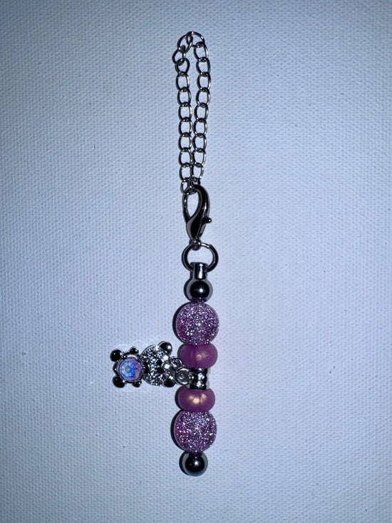 Purple Galaxy Beaded Cup Charm Feat. Teddy Bear w/Iridescent Stone
