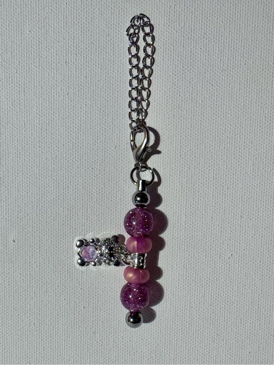 Purple Galaxy Beaded Cup Charm Feat. Teddy Bear w/Iridescent Stone