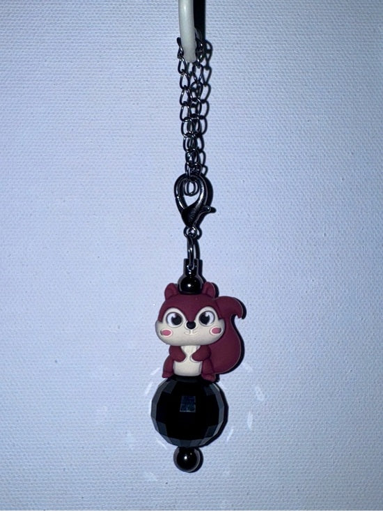 Cute Squirrel Charm Cup Featuring Black Faceted Sparkly Bead Accent