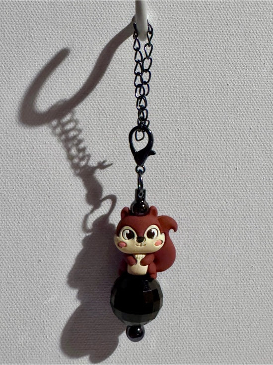 Cute Squirrel Charm Cup Featuring Black Faceted Sparkly Bead Accent