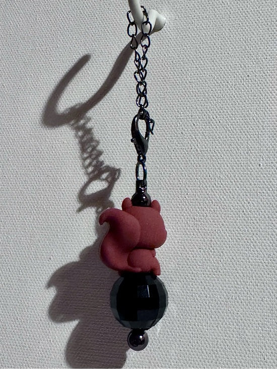 Cute Squirrel Charm Cup Featuring Black Faceted Sparkly Bead Accent