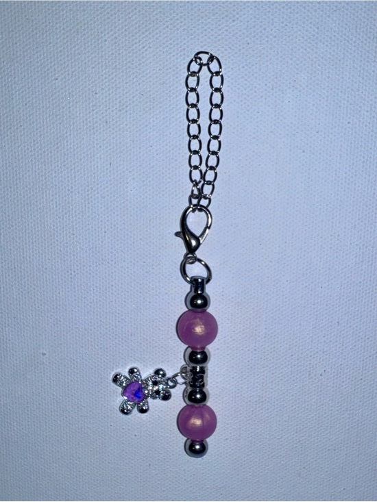 Silver-tone Iridescent Pink Bead Cup Charm with Iridescent Pink Rhinestone Accented Teddy Bear