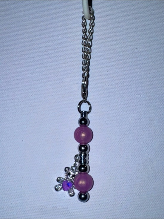 Silver-tone Iridescent Pink Bead Cup Charm with Iridescent Pink Rhinestone Accented Teddy Bear