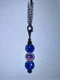 Patriotic Iridescent Blue Pavé Bead & American Flag Heart Cup Charm