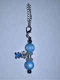 Baby Blue Polka Dot Beaded Teddy Bear Cup Charm w/Blue Crystal Heart