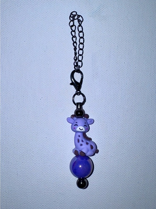 Cute Silver-Tone Lavender Giraffe Cup Charm w/Iridescent Dark Purple Bead