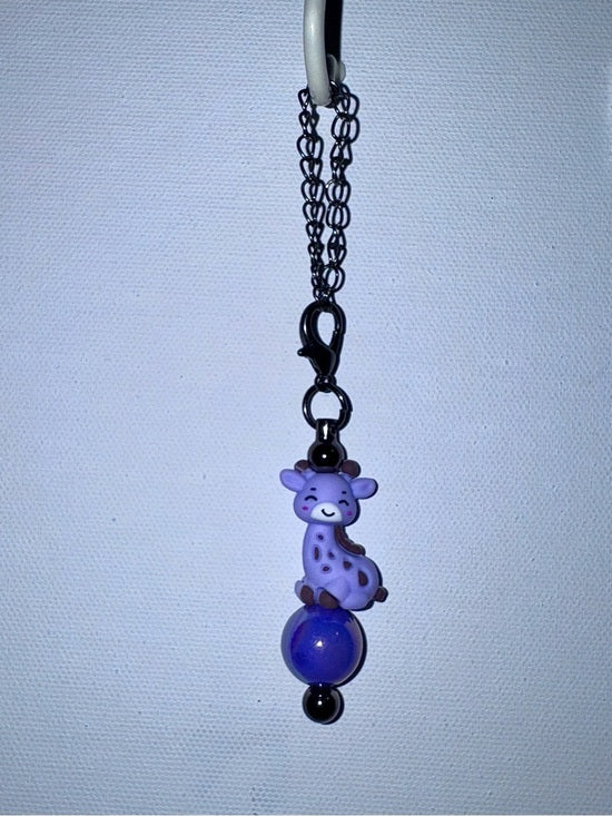 Cute Silver-Tone Lavender Giraffe Cup Charm w/Iridescent Dark Purple Bead