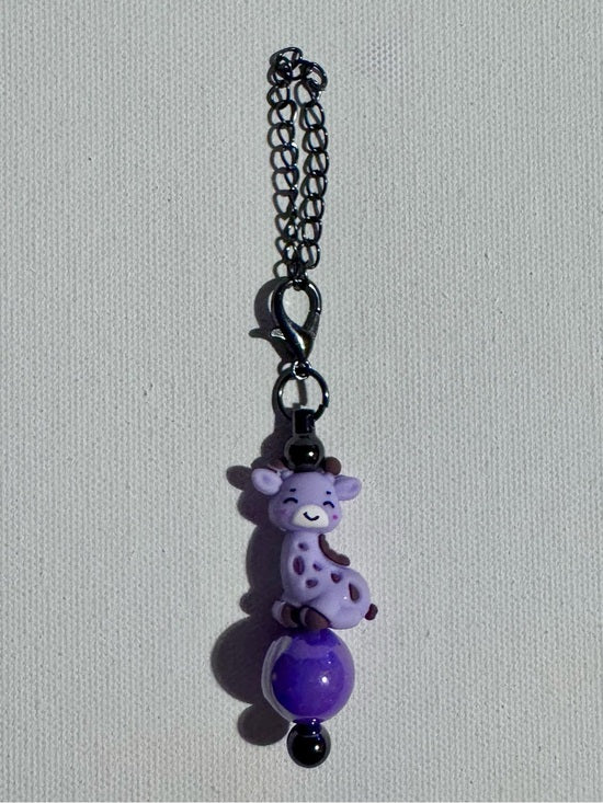 Cute Silver-Tone Lavender Giraffe Cup Charm w/Iridescent Dark Purple Bead