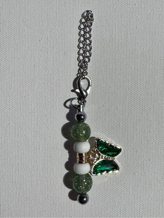 Emerald Green Crystal Butterfly Cup Charm w/White Silicone & Green Galaxy Beads