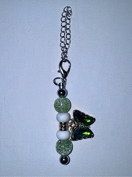 Emerald Green Crystal Butterfly Cup Charm w/White Silicone & Green Galaxy Beads