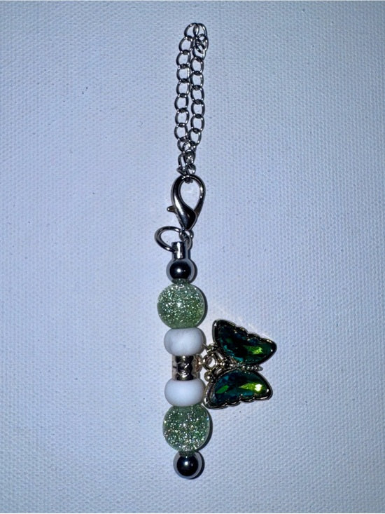 Emerald Green Crystal Butterfly Cup Charm w/White Silicone & Green Galaxy Beads